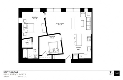a floor plan of a bedroom apartment